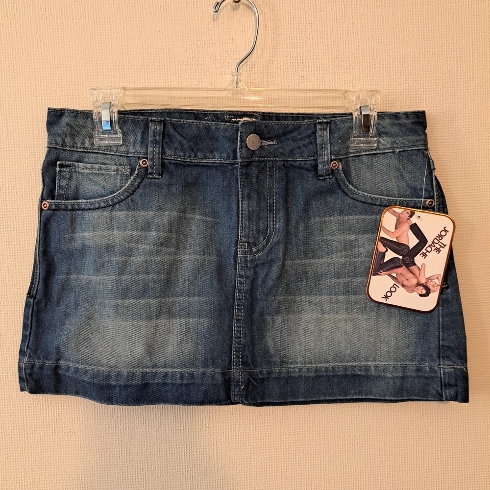 Jordache Low Rise Falcon Crest‎ Denim Mini Skirt Blue L 31" Embroidered 1334-442